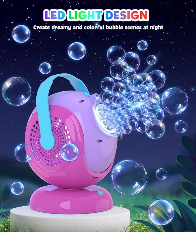 Bubble Machine, Automatic 360° Rotation & 75° Adjustment Bubbles Blower for Kids, Toddlers, Bubble Toys with LED Light - Gifts for Girls 1+ Year Old, Halloween, Outdoor, Birthday, Party