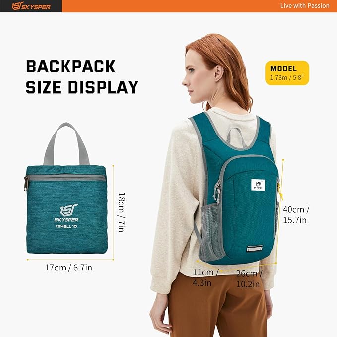 SKYSPER Small Daypack 10L Hiking Backpack Packable Lightweight Travel Day Pack for Women Men