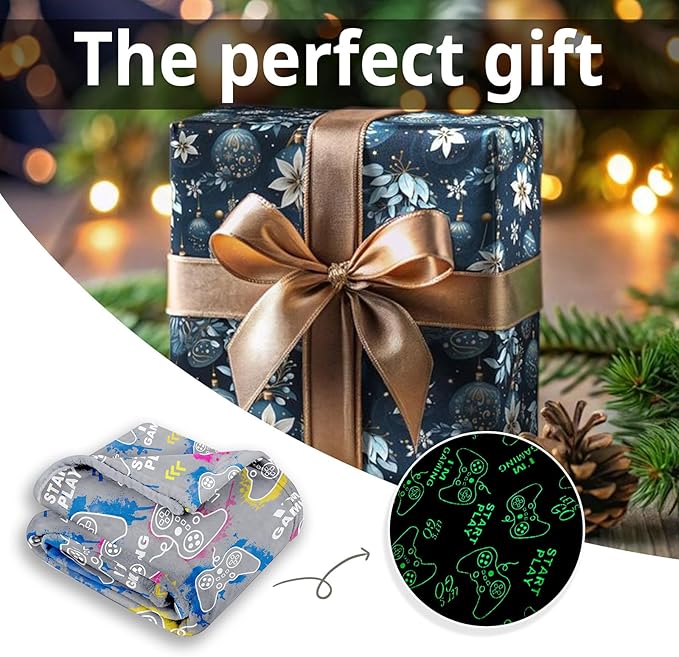 Wesan Gaming Gamer Glow in The Dark Blanket Boys Kids Teens Birthday Christmas Easter Age 1 to 13 Video Game Toys Fun Fluffy Plush Throw 50"x60"