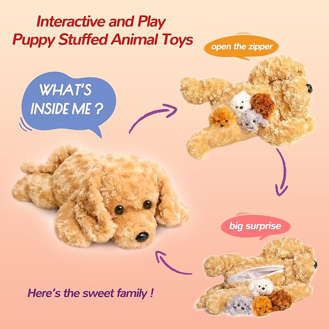 5 Pieces Dog Stuffed Animals for Girls,1 Mommy Dog with 4 Babies,Puppy Stuffed Animals Gifts for Girls 3 4 5 6 7 8 9 Years,Soft Plush Toys for Kids Christmas,Valentine's,Birthday,Children's Day