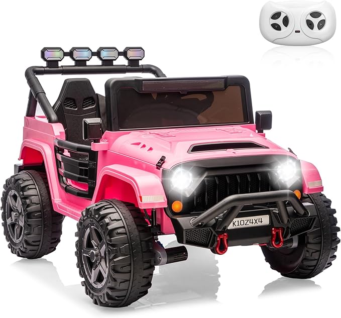 2 Seater Ride on Car Toy for Kids, 24V 4x4 Ride-on Truck, w/Parent Control, Soft Start, 3 Speed, 4-Wheeler Suspension, Bluetooth, LED Lights, Electric Car for Kids Toddler Ages 3-8, Pink