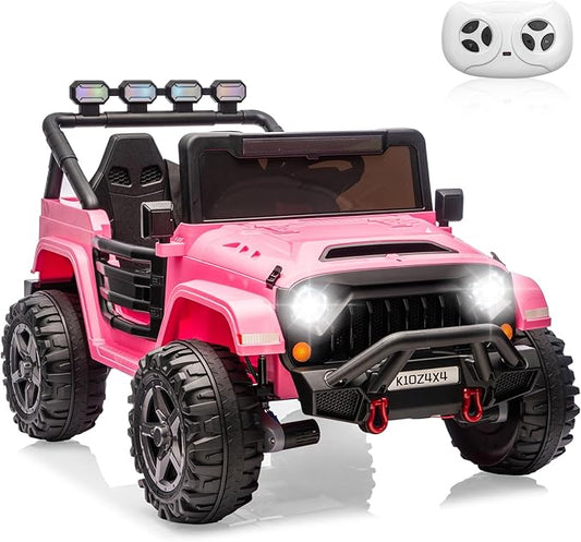 2 Seater Ride on Car Toy for Kids, 24V 4x4 Ride-on Truck, w/Parent Control, Soft Start, 3 Speed, 4-Wheeler Suspension, Bluetooth, LED Lights, Electric Car for Kids Toddler Ages 3-8, Pink