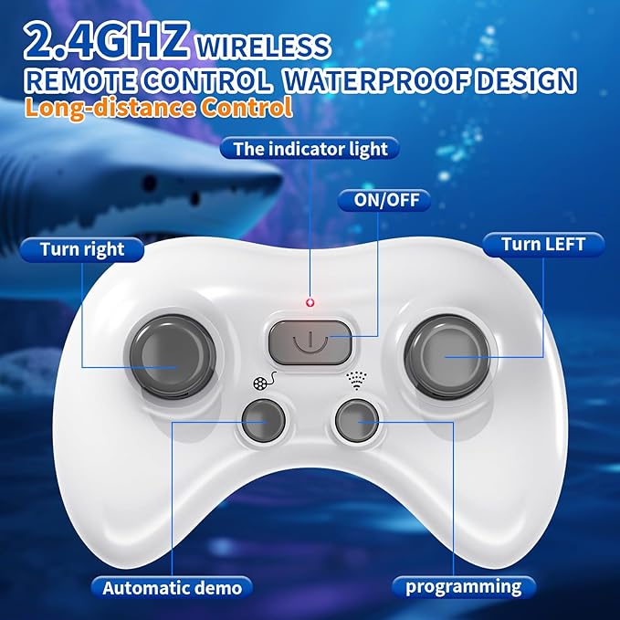 2.4Ghz Remote Control Shark Toys for Kids 3 4 5 6 7 Years Old, 1:18 Scale High Simulation Shark for Pool, Bath Toys for Toddlers, Electronic RC Sea Animal, Outdoor Water Gifts