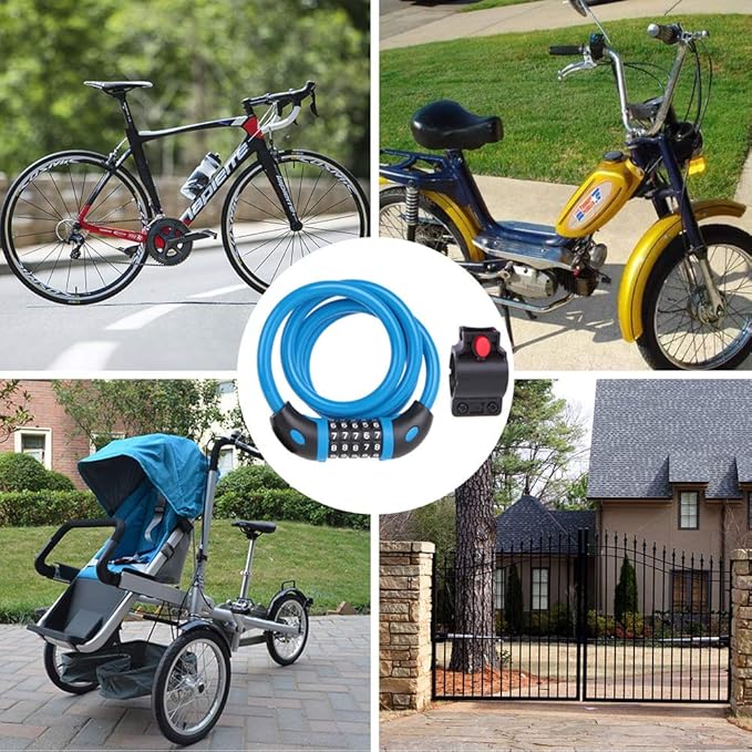 NDakter Bike Lock, 4/5.6 Feet Bicycle Cable, High Security 5 Digit Resettable Combination Coiling Bicycle Lock, Heavy Duty Anti Theft Cable with Mounting Bracket, 1/2 Inch Diameter (12mm)