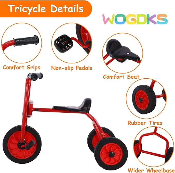 Kids Tricycle for Rider Age 2+, Big Wheel Kids Trike with Rubber Wheels, Preschool Daycare Kids Bike, Birthday Toys Gift for Boys and Girls