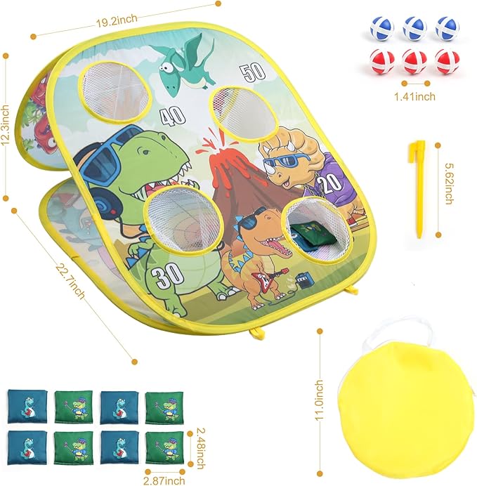 3 in 1 Bean Bag Toss Game Dartboard Set Foldable Pop Up Cornhole Board Balls, Bean Bags, Ball Tart Indoor Outdoor Toys for Kids Ages 3+, Birthday/Xmas Party Games