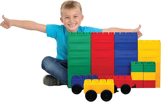 BiggoBlocks Big Blocks for Kids Ages 4-8 — Indoor & Outdoor Blocks for Kids Games — Large Building Blocks (36 pc with 3 Cars) Train Set