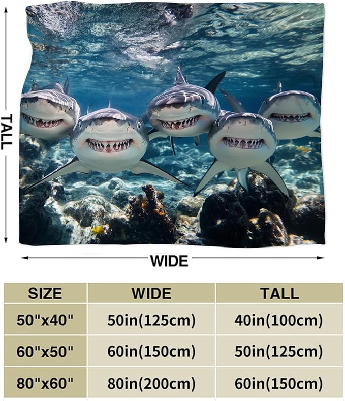 Funny Shark Blanket Marine Life Animal Throw Blankets Gifts for Girls Boys Kids Shark Lover Soft Cozy Fleece Plush for Couch Sofa Bed 50"x40"