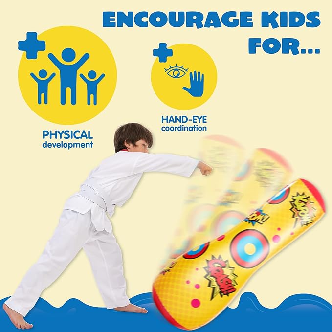 2 Pack Inflatable Bopper, 47 Inches Kids Punching Bag with Bounce-Back Action, Inflatable Punching Bag for Kids Presents