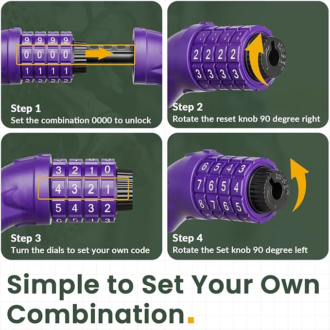 Titanker Bike Lock, Bicycle Lock 4 Feet Cable Lock 1/2 Inch Resettable Bike Lock Combination with Mounting Bracket, Bike Accessories for Bicycle, Electric Scooter, Motorcycle