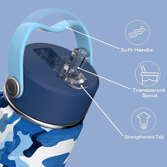 OISIZ Kids Water Bottle with Straw Lid 14oz, Vacuum Insulated 316 Stainless Steel Water Bottles for Kids for School, Leakproof Water Bottle, BPA Free and Keep Cold for 24 Hours