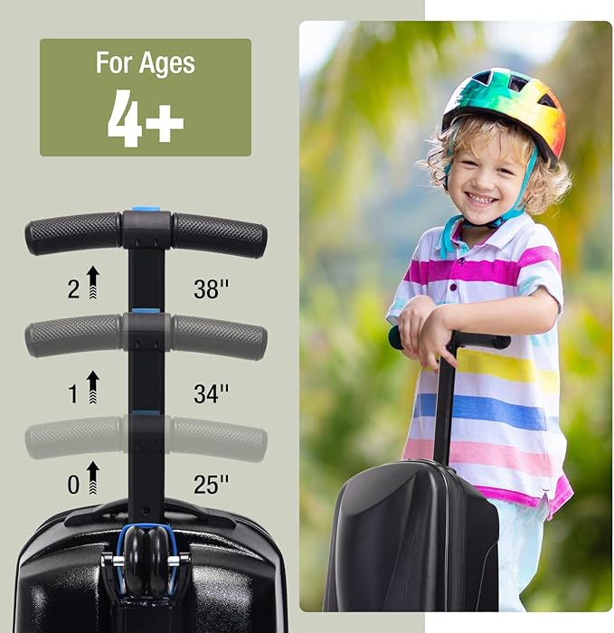 20" Scooter Suitcase for Kids, 2-in-1 Ride On Luggage with Wheels for Boys & Girls Ages 4-15, Foldable Hardshell Carry On Lightweight Travel Suitcase for Airplane
