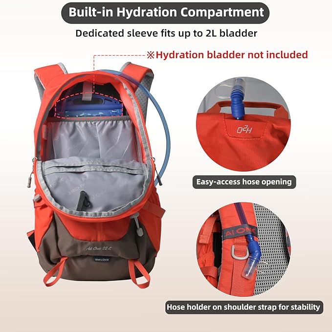 22L Hiking Backpack Lightweight Durable Waterproof Ventilated & Sweat-Wicking Internal Frame Multi-Purpose Daypack for Men & Women, Camping, Hiking, Travel, and Cycling