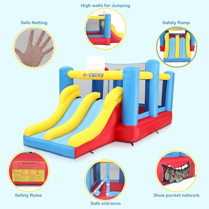 Big Bounce House for Kids 8-12 Girls/Boys Gifts, 15ft Ball Game Inflatables Bouncy House with Double Slide 3-12 Bouncy Castle with Blower, Jump House with Slide, Double Basketball Hoop