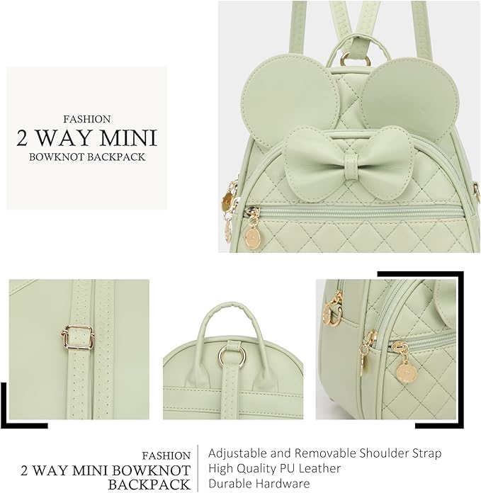 KL928 Girls Mini Backpack Bowknot Polka Dot Cute Small Daypacks Convertible Shoulder Bag Purse for Women