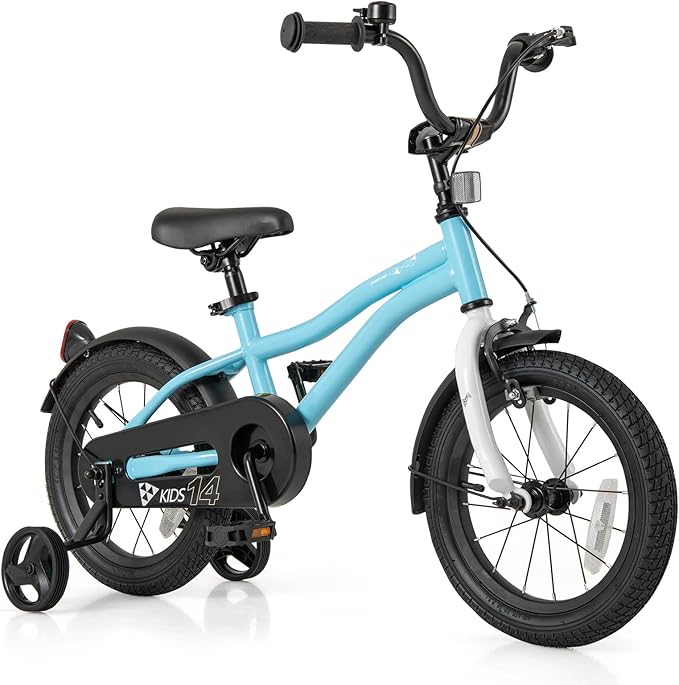 BABY JOY Kids Bike, 12 14 16 18 Inches Sporty Bicycle with Training Wheels, Adjustable Seat, Handbrake & Coaster Brake, Reflectors, Girls Boys Bike for 3-8 Years Old Children