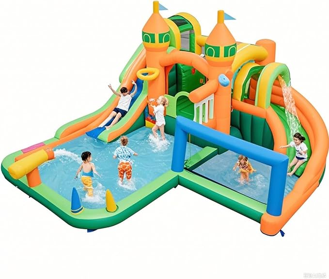 BOUNTECH Inflatable Water Slide, 9 in 1 Dual Slides Kids Water Park Jump Castle Water Soccer, Big Splash Pool, Water Slides Inflatables for Kids, Water Slide Bounce House for Outdoor Backyard Party