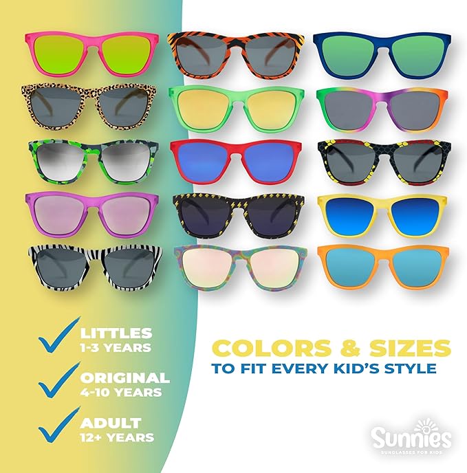 Sunnies Shades Kids Sunglasses, Toddler Sunglasses - Polarized UVA and UVB Protection, Anti-Slip Frame for kids.