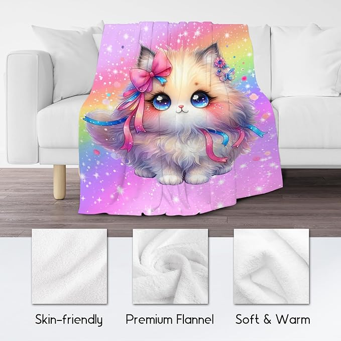 Kids Blanket, Cat Blankets for Girls, 30"x40" Cute Flannel Throws Gifts for Toddler Daughter