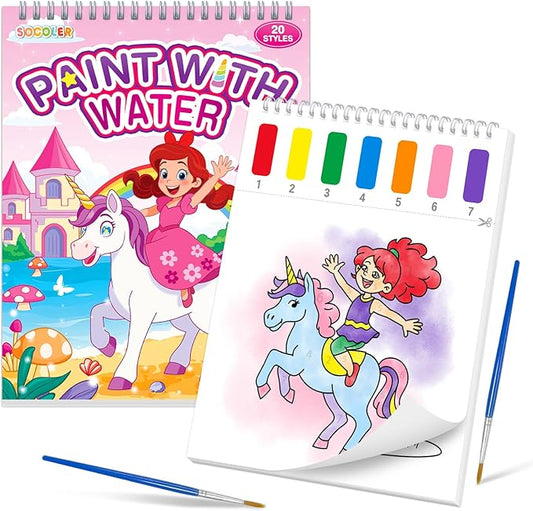 Paint with Water Coloring Books for Toddlers,Unicorn Theme Mess Free Watercolor Painting Papers for Kids Water Color Paint Kit Art Craft Gift for Ages 1-3, 4-8