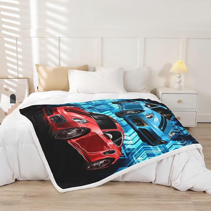 Arrow Sherpa Fleece Throw Blanket for Sofa Couch Bed - Sports Car Plush, Breathable, Fuzzy - Red, Blue, Black - 50x60 Inch