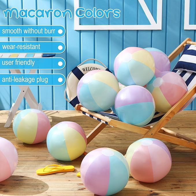 24 Pcs Inflatable Beach Balls Bulk Pastel Color Jumbo Big Macaron Beach Balls for Adults Summer Swimming Pool Water Games Party Favor(16 Inch)