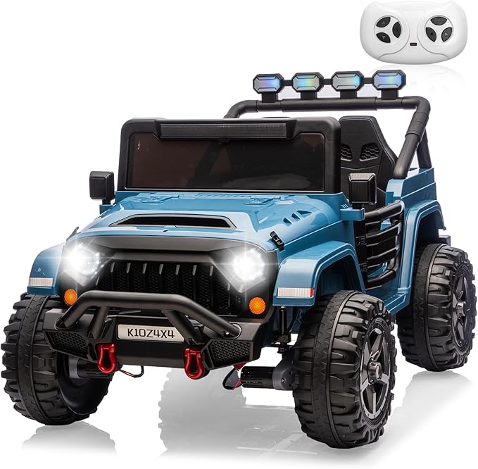 24V Ride on Toys for Kids, 2 Seater Electric Ride on Car w/Remote Control, 4 Powerful Motors, 4WD/2WD, 3 Speeds, Led Lights, Bluetooth, Ride on Truck for Kids Toddler, Lake Blue