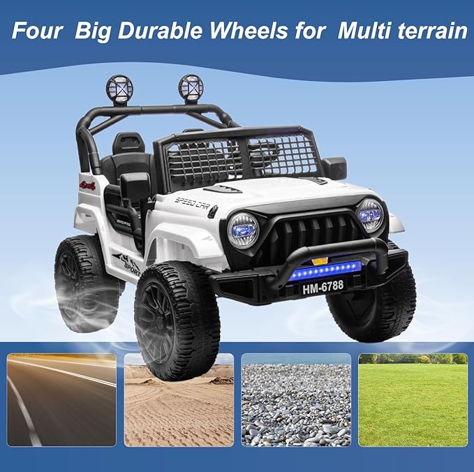 24V 2-Seater Electric Car for Kids, 24V Ride on Car with Remote Control, with 3 Speeds Adjustable, LED Headlight, Bluetooth, Music Player, Ride on Toys for Boys or Girls-White