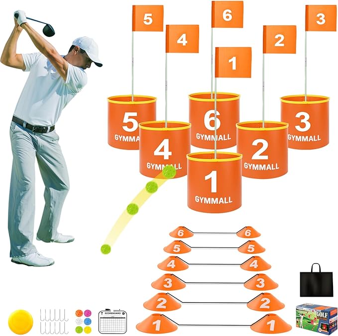 Golf Yard Bucket Games, 6 Holes Bucket Backyard Golf Game Set with Golf Flags for Adults & Kids Indoor Outdoor, Golf Practice Gift for Backyard, Park, Beach, Lawn