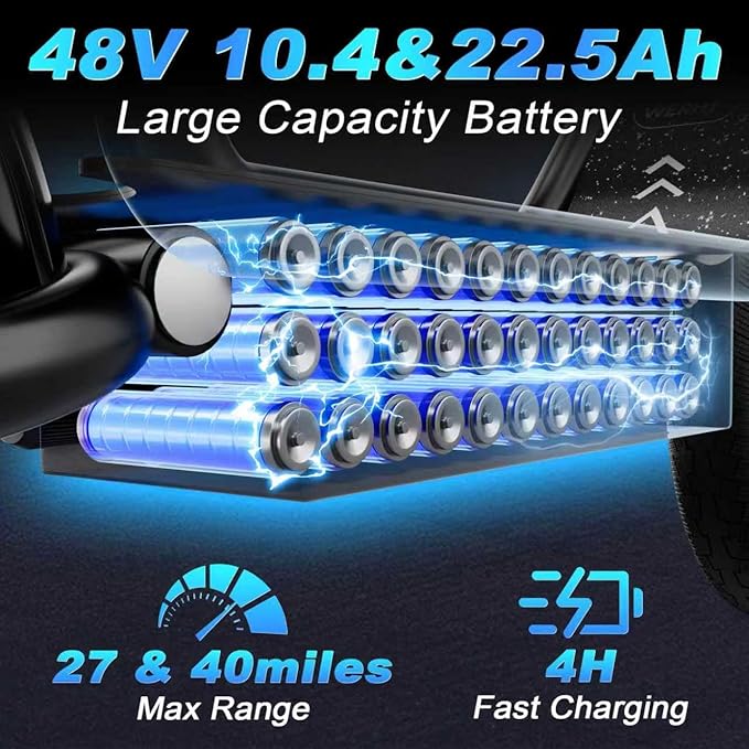 WERHY Electric Scooter, 500W Motor, 14'' Tires, Top Speed 22 mph, Max 27/49 Miles Ranges, Foldable E-Scooter with Suspension, Digital Display, Cruise Control,Rear Seat Box/Basket