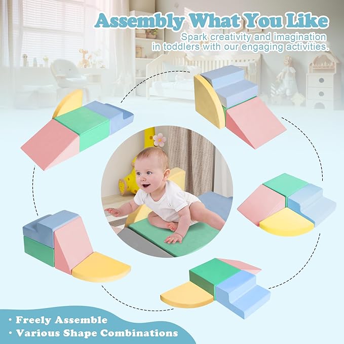 Climbing Toys for Toddlers 1-3, Foam Climb Blocks for Baby，4-Piece Baby Climbing Crawling Toys Soft Foam Blocks Activity Play Set (4-Piece)