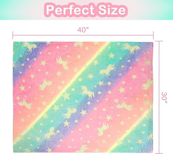 Softan Kids Unicorns Throw Blanket Glow in The Dark, Kids Blanket Gifts for Girls & Boys, Soft Cozy Flannel Luminous Unicorns Blanket for Sofa Couch Bed, Christmas Birthday Gift, 30x40IN
