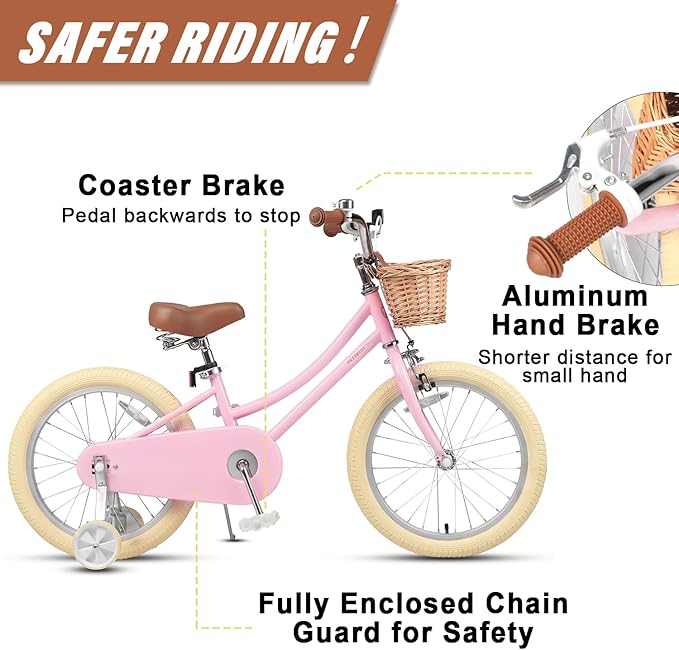 Petimini Girls Bike with Basket for 2-12 Years Old Kids, 12 14 16 18 20 Inch Bicycle with Bell Training Wheels Basket, Multiple Colors