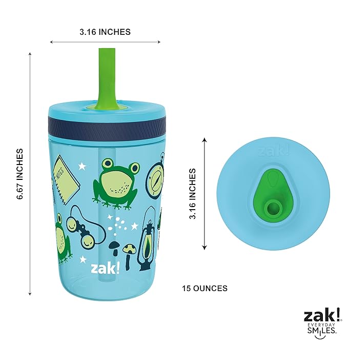Zak Designs Kelso 15 oz Tumbler 2pc Set, (Campout) Leak-Proof Screw-On Lid with Straw Made of Durable Plastic and Silicone, Perfect Cup Bundle for Kids