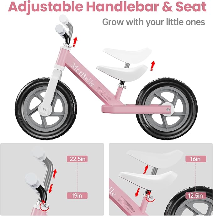 Toddler Balance Bike 2 Year Old,12”No Pedal Kids Indoor Outdoor Toy Bike 2-5 Years Old with Tool-Free Adjustments Seat, Lightweight First Bike Gift for 2-3 Boys Girls