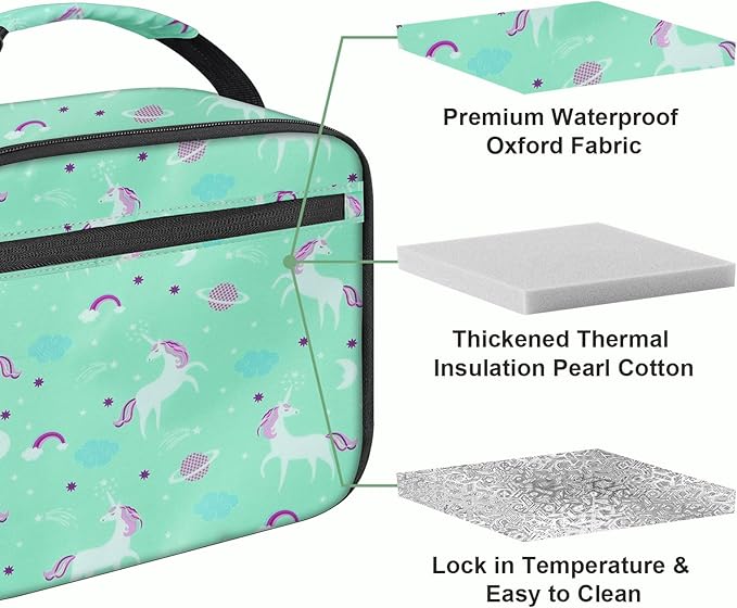 Kids Lunch Box for Boys Girls Lunch Bag Insulated Durable Lunchbox Children Lunch Tote Bag for School Unicorn