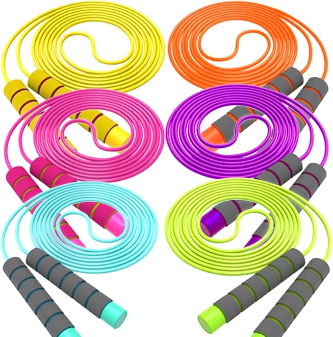Adjustable Jump Ropes for Kids - Colorful Skipping Ropes with Soft Foam Handles - Ideal for Outdoor & Indoor Play, Fun Games Activity, Fitness, Exercise and Party Favors