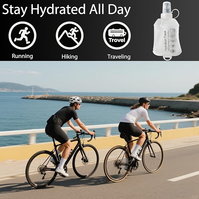 CLINTT 250ml Soft Flask, Foldable Running Water Bottle, TPU Folding Soft Water Flask, BPA-Free Collapsible Flask for Hydration Pack Running Vest, Cycling, Climbing, Hiking - 1Pcs, White