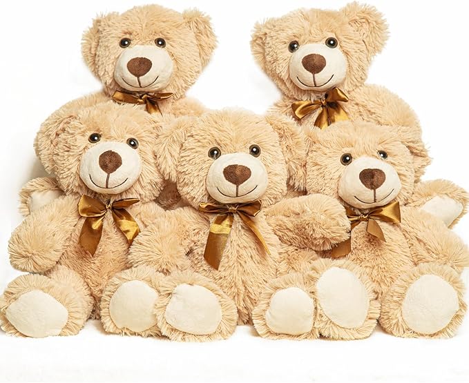 5 Pack Teddy Bears Bulk 13.5 inich Teddy Bear Stuffed Animal Baby Shower Decorations for Centerpiece Gifts for Christmas Valentine's Mother's Day for Kids or Adults (5 Light Brown)
