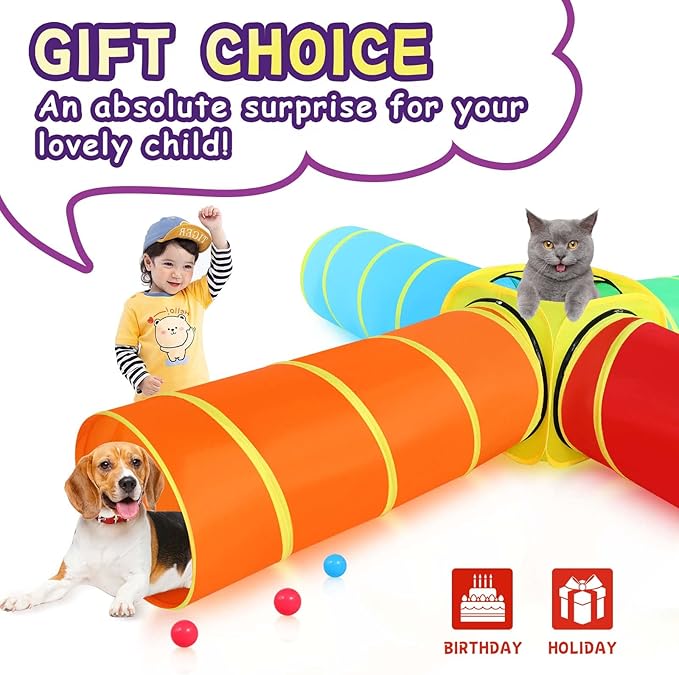 Moncoland Kids Play Tunnel Tent for Toddlers, 5 PCS Colorful Pop Up Crawl Tunnel Toy for Baby or Pet, Collapsible Gift for Boy and Girl Indoor Outdoor Game