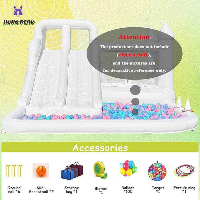 12.5 FT Oxford White Bounce House Bouncing Castle with Two Slides Inflatable Bounce House for Kids with Large Ball Pits Suitable Birthday Party Holiday Decorations and Photography