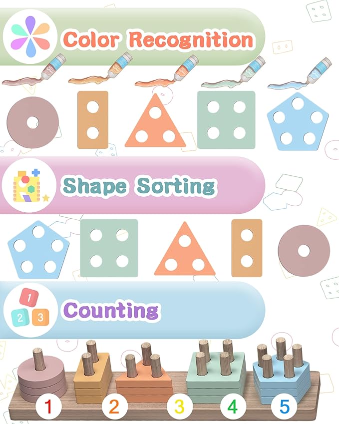 Yetonamr Montessori Toys for 1 2 3 Years Old Boys Girls Birthday Gifts, Wooden Sensory Toys for Ages 2-4 Toddlers Kids Baby, Toddler Learning Toy Activities Puzzles Ages 1-3