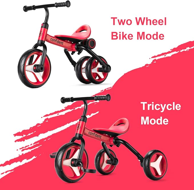 YGJT 4 in 1 Tricycle for Toddlers Age 2-5, Folding Toddler Bike Kids Trike Tricycles with Adjustable Seat and Removable Pedal, Baby Balance Bike Ride-on Toys Gift for Baby Boys Girls Birthday
