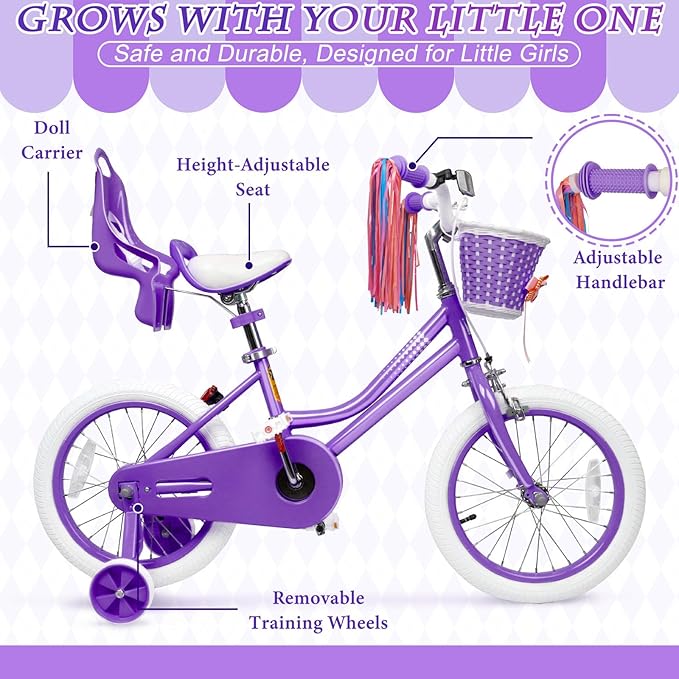 XJD Girls Bike for Toddlers and Kids Ages 2-12 Years Old,12 14 16 Inch Kids Bike with Training Wheels & Basket