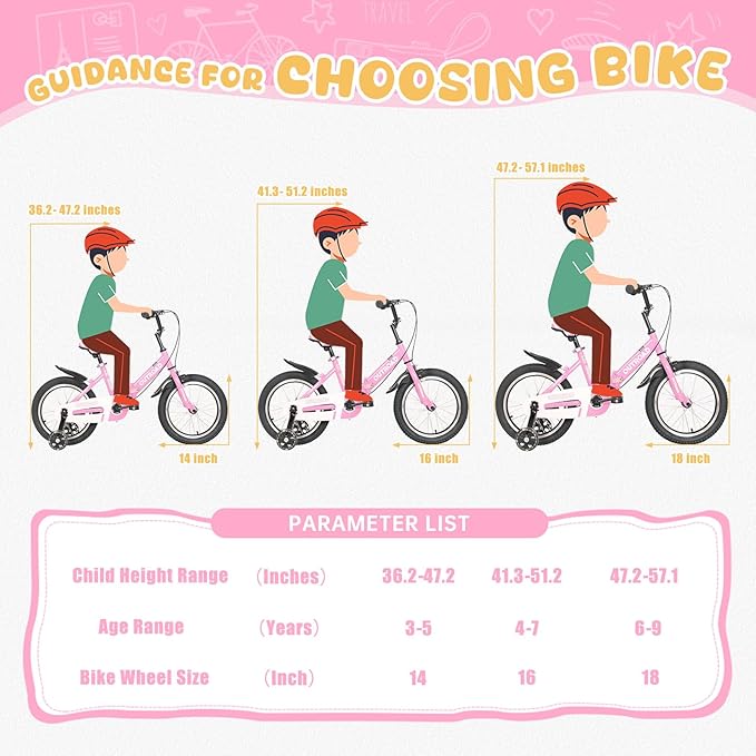 14/16/18 Inch Folding Kids Bike with Training Wheels, Gifts for Boy&Girl Age 3-9 yrs, Toddler Bike with Dual Brakes for Beginners, Multi-Color
