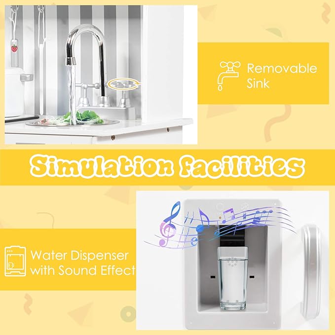 HONEY JOY Kids Kitchen Playset, Wooden Little Chef Pretend Play Kitchen Set w/Chalkboard & Water Dispenser, Stove, Storage Cabinet, Turning Knob, Play Kitchen for Toddlers, Gift for Boys Girls 3+