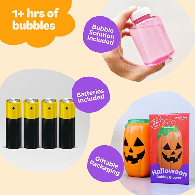 Move2Play, Halloween Bubble Machine | Indoor or Outdoor Decoration That Includes Spooky Sound Effects, Lights, and Bubbles | Halloween Party Decor | Toy for Toddlers, Kids, Adults