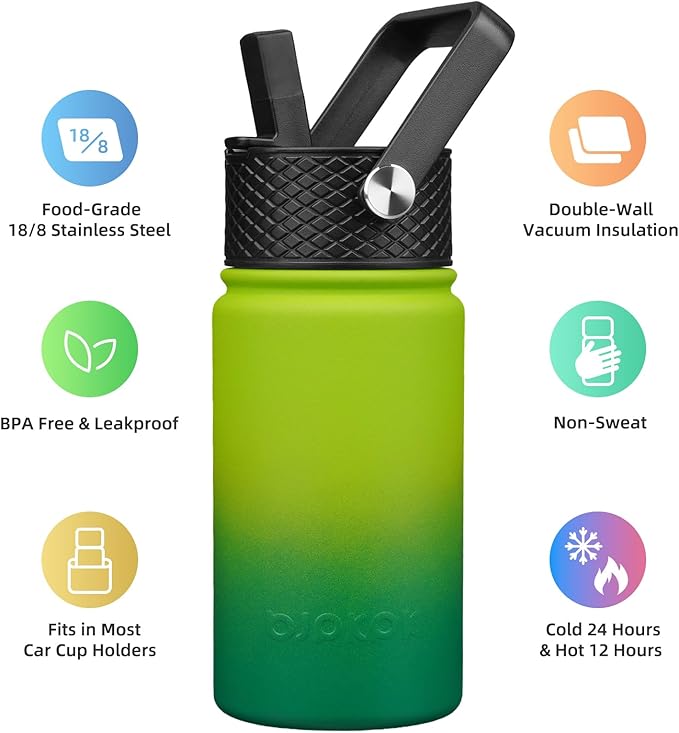 BJPKPK Insulated Water Bottle with Straw Lid, 15oz Cute Water Bottles, Stainless Steel Metal Thermo, Reusable BPA Free Leak Proof Tumblers, Cups,Bamboo Grove