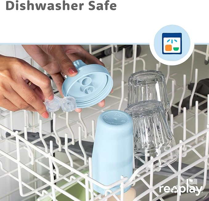 Re-Play Spill-Proof Sippy Cups - Reusable 10 Oz Set of 4, Dishwasher & Microwave Safe, Made in USA, Cool Blues