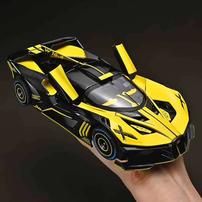 Toddler Car Toys 1/24 Diecast Cars Compatible for Bolide Model Car Collection,Spray Bolide Toy Car for Boys,Pull Back Cars with Light and Sound,Toy Cars for Boys Age 4-7（Yellow）